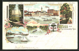 Lithographie Fürstenwalde /Spree, Neuer Hafen, Anlagen, Panorama  - Fuerstenwalde