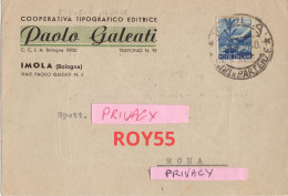 Emilia Romagna  Imola Viale Paolo Galeati Cooperativa Tipografico Editrice Paolo Galeati Pubblicita'anni 40 (v.retro) - Muziek