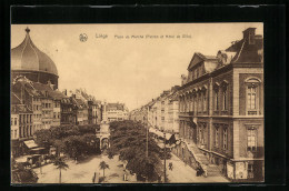 AK Liège, Place Du Marché Perron Et Hôtel De Ville, Strassenbahn  - Tramways
