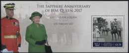 Isle Of Man 2017 Elizabeth Sapphire Anniversary S/s, Mint NH, History - Nature - Kings & Queens (Royalty) - Horses - Familias Reales
