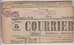 AIN JOURNAL SAMEDI 11 FEVRIER 1905 COURRIER DE L'AIN TARIF 4C TYPE BLANC N°108 X 2 OBLIT T84 ST JULIEN DE REYSSOUZE - Zeitungsmarken (Streifbänder)