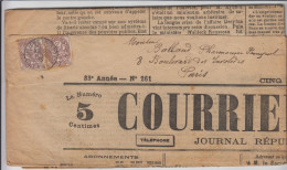 AIN JOURNAL DIMANCHE 8 NOVEMBRE 1903 COURRIER DE L'AIN TARIF 4C TYPE BLANC N°108 X 2 OBLIT T84 ST JULIEN DE REYSSOUZE - Kranten