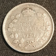 CANADA - 5 CENTS 1920 - Argent - Silver - Georges V - Légende Avec "DEI GRATIA" - KM 22a - Canada