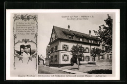 AK Müllheim I. B., Gasthof Zur Post, Frau In Tracht Mit Spruch  - Muellheim