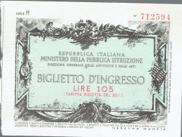 Biglietto D'Ingresso Lire 105 (Ministero Della Pubblica Istruzione, Italia) 1974 - Tickets - Vouchers