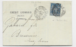 FRANCE SAGE 15C PERFORE PETIT C.L. LETTRE COVER CREDIT LYONNAIS PARIS 31.JUIL 1888 GARE DE L'OUEST - Brieven En Documenten