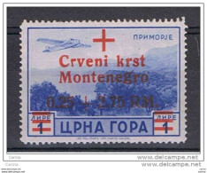 MONTENEGRO - OCCUPAZIONE  TEDESCA:  1944  P.A. SOPRASTAMPATO  -  0,25+2,75 M./£.1 AZZURRO  N. -  SASS. A 10 - Occup. Tedesca: Montenegro