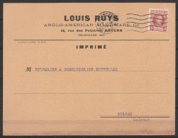 Carte Publicité Outils & Cables Imprimée Affr.N°192 (Houyoux) Flam. ANTWERPEN /9.IX 1924 Pour MANAGE - 1922-1927 Houyoux