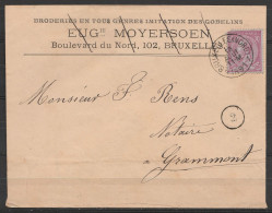 L. Affr.N°46 Càd BRUXELLES (NORD)/18 AOUT 1891 Pour Notaire à GRAMMONT (au Dos Càd Arrivée Grammont) - 1884-1891 Leopold II