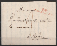 L.datée 16 Septembre 1803 De BRUXELLES Pour GAND - Griffe Rouge "94/BRUXELLES" - Port "2" (très Frais, Superbe !) - 1794-1814 (French Period)