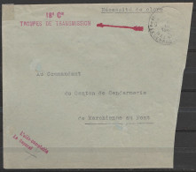 L. En S.M. (Service Militaire) Franchise - Càd POSTES MILITAIRES BELGIQUE 29/ ? III 1940 - Griffe "18e Cie Troupes De Tr - Storia Postale