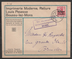 L. Entête Imprimerie à Boussu-lez-Mons Affr.N°OC3 Càd BOUSSU /6 X (1915?) Pour BRUXELLES - Cachet Censure Militaire Alle - OC1/25 Governo Generale