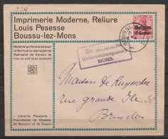 L. Entête Imprimerie à Boussu-lez-Mons Affr.N°OC3 Càd BOUSSU /6 X (1915?) Pour BRUXELLES - Cachet Censure Militaire Alle - OC1/25 Generaal Gouvernement