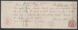 Effet De Commerce De Linay 9 Janvier 1879 Affr. N°34 Perforé (!) Càd MONS /7 FEV 1879 Pour Négociant à WACHTEBEKE (lez L - 1863-09