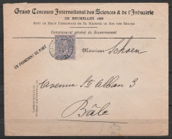 L. Entête "Concours Des Sciences Et De L'Industrie" Affr. N°48 Càd BRUXELLES (RUE DE LA LOI)/24 NOV 1888 Pour BALE (Suis - 1884-1891 Léopold II