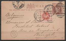 Petit EP épais QV 1/2d + 1/2d Càd NEWCASTLE /18 SEP 1893 Pour BRUXELLES - Stamped Stationery, Airletters & Aerogrammes