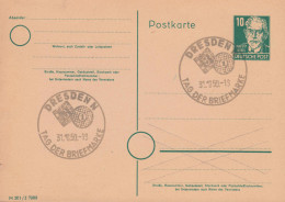 SSt DRESDEN Tag Der Briefmarke 31.10.50, Postkarte P 35/05 Bebel DV M 301 Z 7989 - Afgestempeld