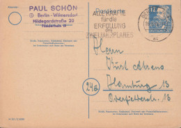 Postkarte P 36a/01 Engels 12 Pf DV M 301 / C 8088, BERLIN Zweijahrplan 26.3.49 - Storia Postale