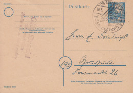 Postkarte P 36a/01 Engels 12 Pf. DV M 301 / C 8088, SSt SCHKEUDITZ Pelze 10.3.53 - Lettres & Documents