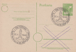 SSt TORGAU Tag Der Vereinigung Der Alliierten Armeen 25.4.48 Auf Postkarte P 961 - Afgestempeld