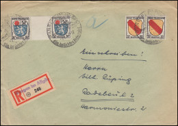 9 ZW Wappen Zwischenstegpaar Mit 10 Wappen 30 Pf. MiF R-Bf. SSt WANGEN 9.6.1947 - Emissions Générales