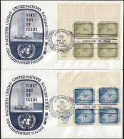 Nations-Unies ONU New York 1958 Y&T 56 Et 57 En Blocs De 4 Sur FDC. Agence  Internationale De L'énergie Atomique - Atoom