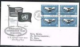 MAIN L 5 - ETATS-UNIS N° 783 Bloc De 4 Sur FDC Année Internationale De La Coopération Thème Mains - 1961-1970