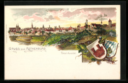 Lithographie Rothenburg, Totalansicht Und Wappen  - Rothenburg O. D. Tauber
