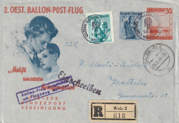 Autriche Entier Postal Illustré Recommandé Poste Par Ballon Wels 1949 - Omslagen