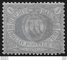 1894 San Marino Stemma Lire 1 Oltremare Bc MNH Sassone N. 31 - Autres & Non Classés