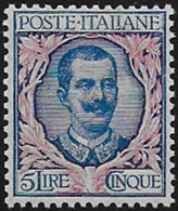 1901 Italia VE III Lire 5 Azzurro Rosa Bc MNH Sassone N.78 - Andere & Zonder Classificatie