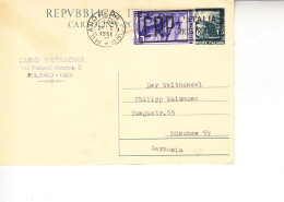 ITALIA 1951 - Intero Postale Per La Germania Con Annullo "ERP - Stamped Stationery