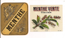 Etiquettes Anciennes  Menthe Et Menthe Verte Glaciale  --  Imprimeur Jouneau - - Alcoholes Y Licores