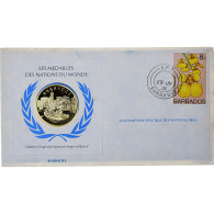 Barbade, Medal + Stamp, United Nations, 1976, Argent, BE, FDC - Other & Unclassified