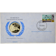 Bahamas, Medal + Stamp, United Nations, 1976, Argent, BE, FDC - Other & Unclassified