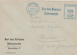 DDR Brief Mit Freistempel Sömmerda 1954 Blau Rat Des Kreises Sömmerda - Máquinas Franqueo (EMA)