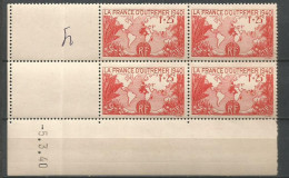 FRANCE ANNEE 1940 N°453 BLOC DE 4 EX COIN DATE 5/3/40 NEUF** MNH TB COTE 18,00 € - 1940-1949