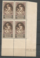 FRANCE ANNEE 1939 N°441 BLOC DE 4 EX COIN DATE 11/5/39 NEUFS** MNH TB COTE 50,00 € - 1930-1939