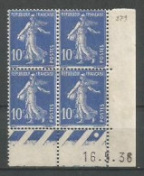 FRANCE ANNEE 1932/1937 N°279 BLOCS DE 4EX NEUFS** MNH COIN DATE 16/5/38 TB COTE 20,00 €  - 1930-1939