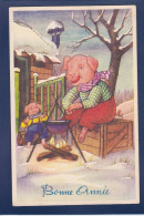 CPA Cochon Pig Illustrateur écrite Paillettes En Relief - Schweine