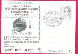 REPIQUAGE - PANTHEON 1999 - ANNULLO SPECIALE "PIACENZA CENTRO*30.1.1999*/STORIA POSTALE DEL PIACENTINO" - Entero Postal