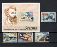 Grenada 1979 Space, Jules Verne 150th Birthday Anniversary Set Of 4 + S/s MNH - Noord-Amerika