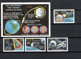 Grenada 1989 Space, 20th Anniversary Of Apollo 11 Moonlanding 4 Stamps + S/s MNH - América Del Norte