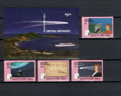 Grenada - Grenadines 1986 Space, Halley's Comet Set Of 4 + S/s MNH - America Del Nord