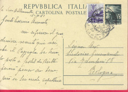 INTERO CARTOLINA POSTALE DEMOCRATICA LIRE 15 + 6 DA (??) *16.10.51* PER BOLOGNA - Entiers Postaux