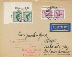 BF0691 / BREMERHAVEN  -  2.9.29  ,   Luftpost über Hamburg Nach Pilsen , Sonderporto  -  Michel  378 / A379 - Luchtpost & Zeppelin