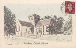 United Kingdom PPC Amesbury Parish Church Maximum Frontside Franking AMESBURY (Salisbury) 1937 To Denmark (2 Scans) - Salisbury