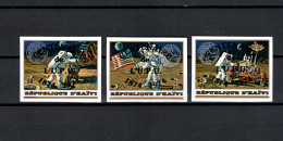 Haiti 1974 Space, UPU Centenary Set Of 3 With Overprint On Apollo 17 Imperf. MNH - América Del Norte