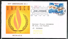 MAIN L 14 - MONACO N° 855 Sur FDC XXVe Anniversaire De L'UNESCO Thème Mains - Briefe U. Dokumente