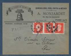 Lettre Affr. 3 X 50 C Marianne De Londres Tàd Paris XV R. D’Alleray 17.11.1945 Enveloppe Illustrée La Cloche De Grenelle - 1944-45 Marianne De Dulac